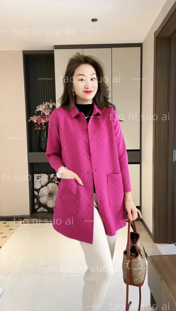 3333春季新款翻领时尚D字母印花气质宽松翻领大开衫