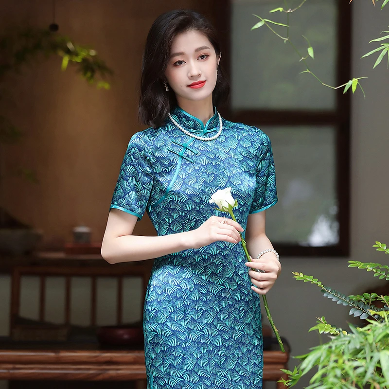 真丝旗袍夏季2024年新款复古中国风日常改良中长款连衣裙230235