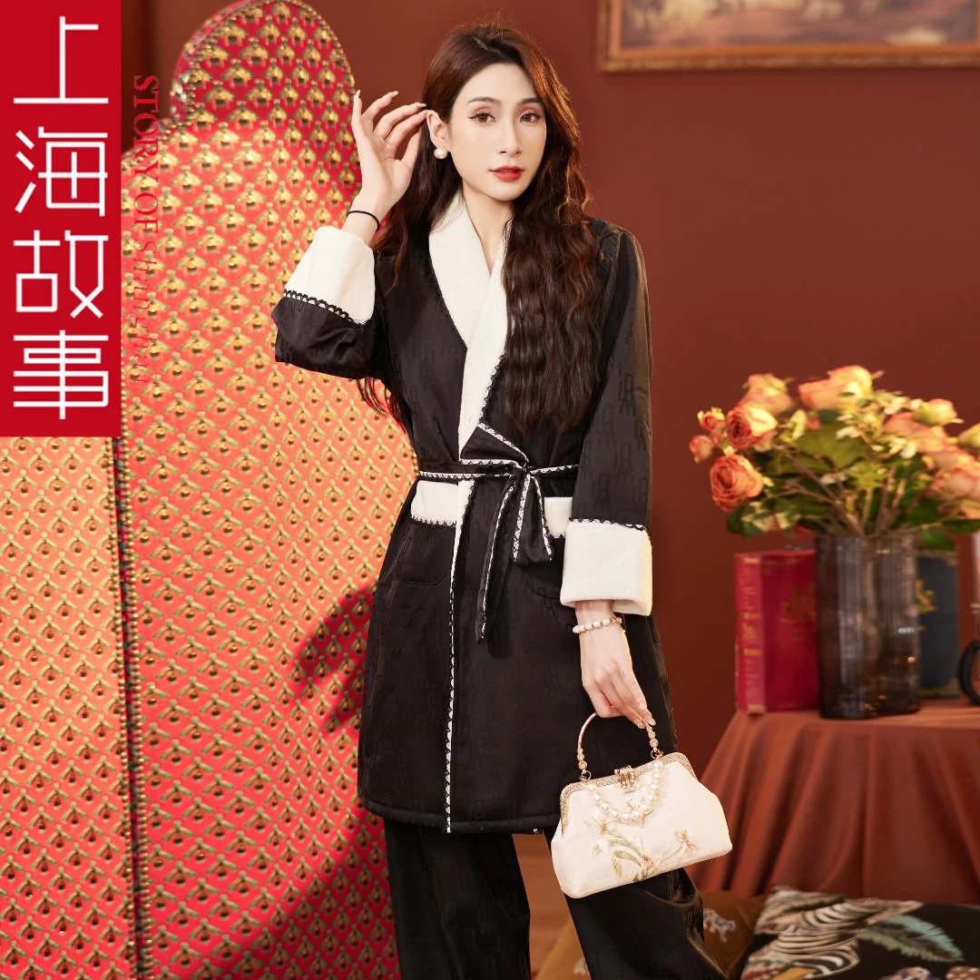上海故事加绒加厚高颜值洋气可外出睡衣女冬加厚加绒家居服套装