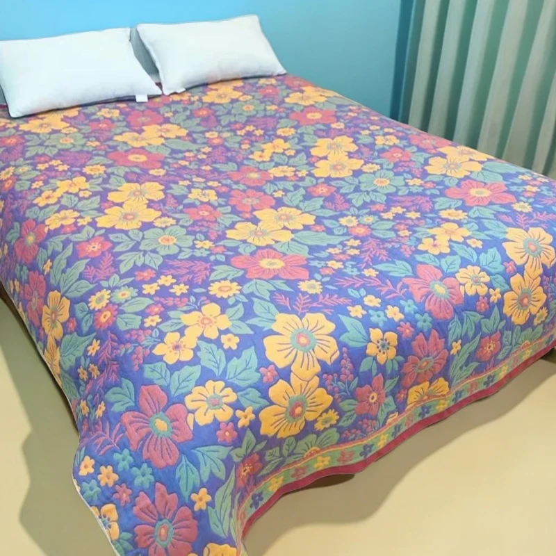 【新人福利 紫色花满园230*250床盖】纱布床盖可铺可盖可机洗两用