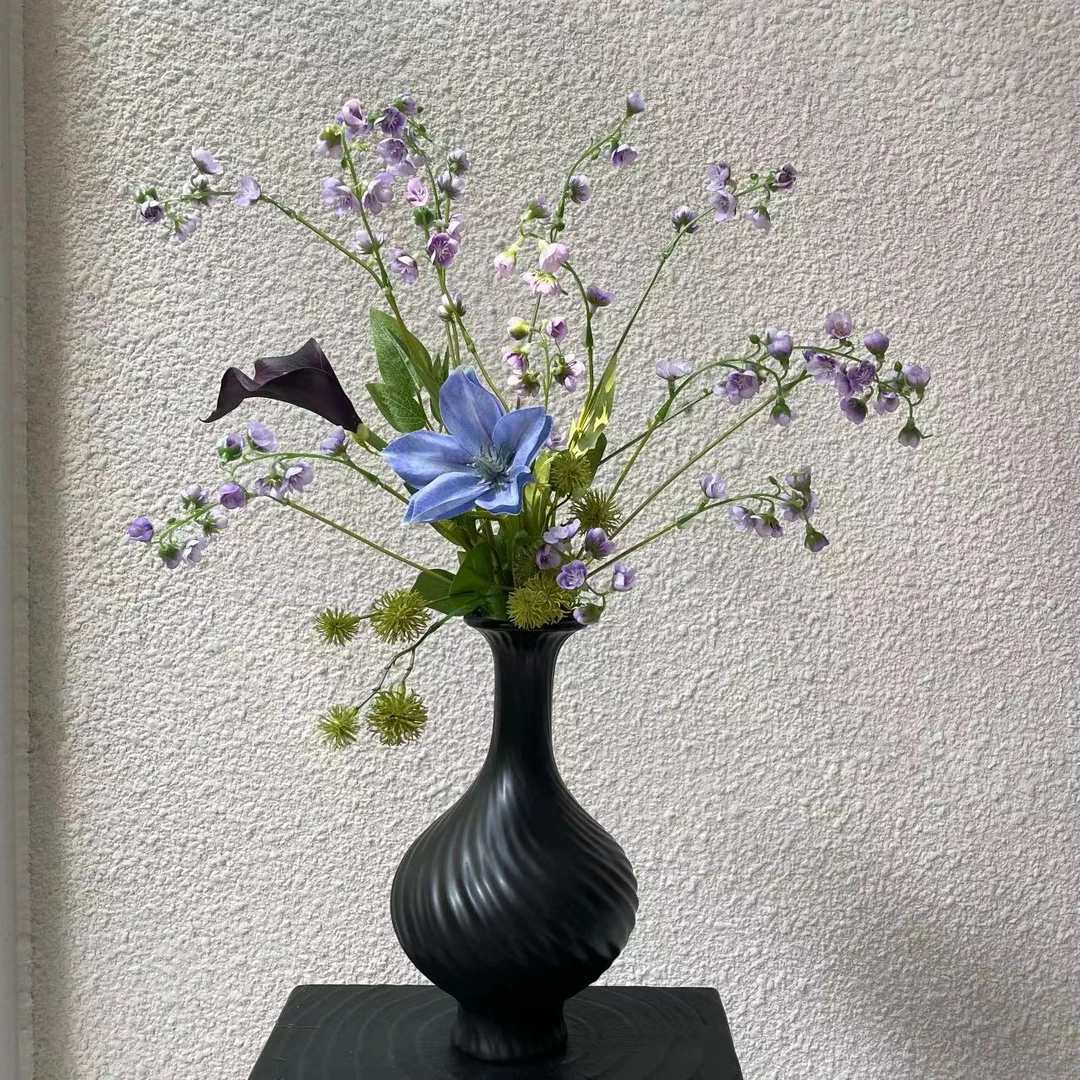 【柿吉】摆件设计师款手扎花束仿真花假花绢花手感花陶瓷花瓶套装