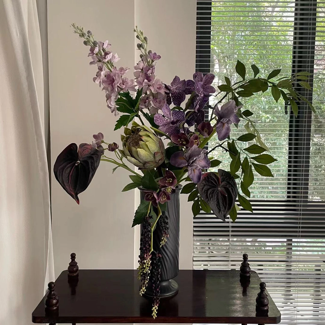 【柿吉】 霞光 设计师款手扎花束仿真花假花绢花手感花陶瓷花瓶套装