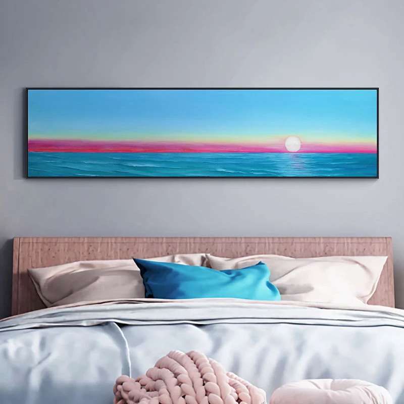 《海上日出》卧室床头艺术装饰画简约现代海边风景手绘油画