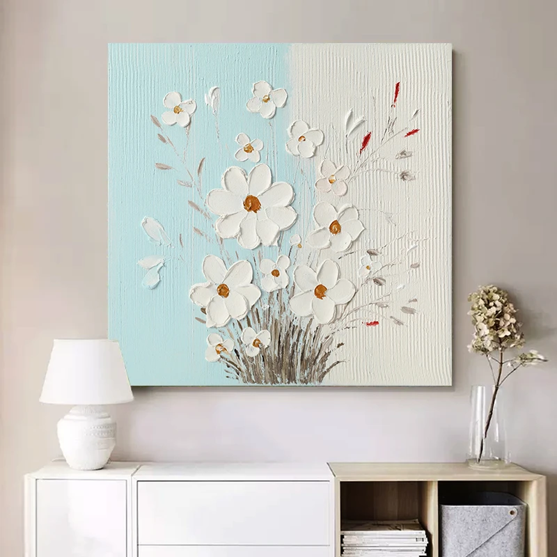 【清心】纯手绘肌理油画花卉餐厅装饰画电表箱挂画现代风卧室餐厅画