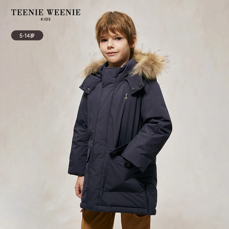 TeenieWeenie Kids小熊童装24冬防风连帽长款羽绒服TKJD24OV03R