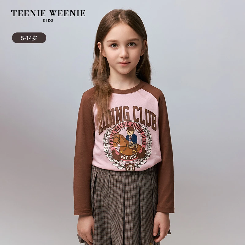 TeenieWeenie Kids小熊童装24秋季新款女童插肩撞色学院风长袖T恤