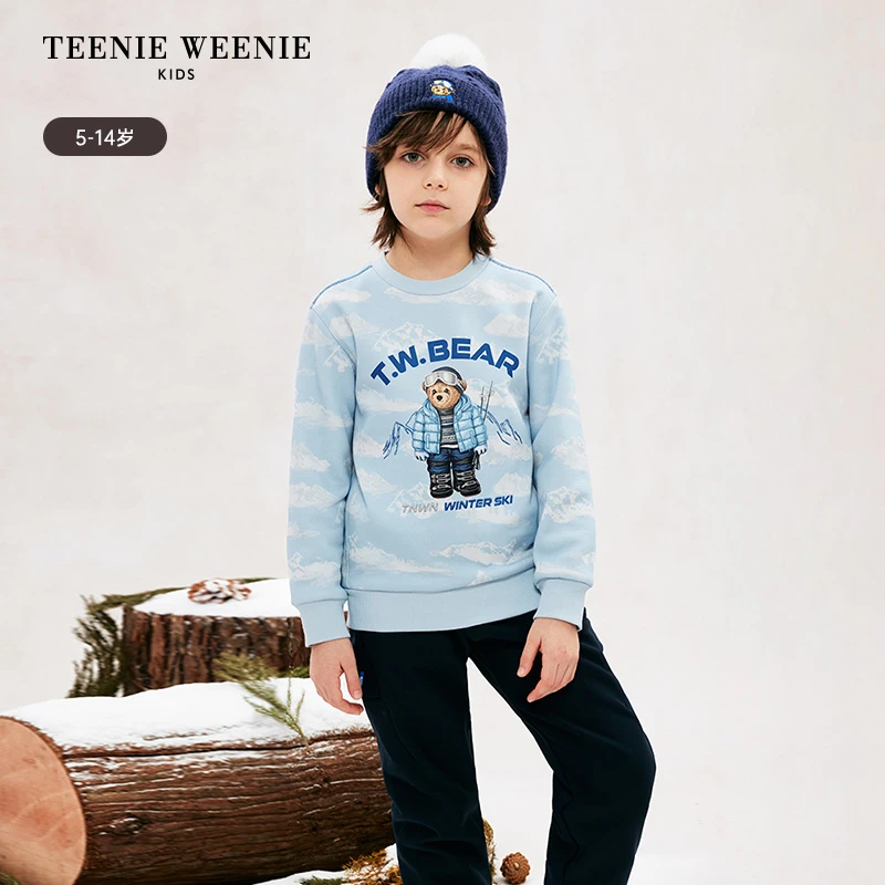 TeenieWeenie Kids小熊童装24冬休闲印花套头加绒卫衣TKMW244T11B