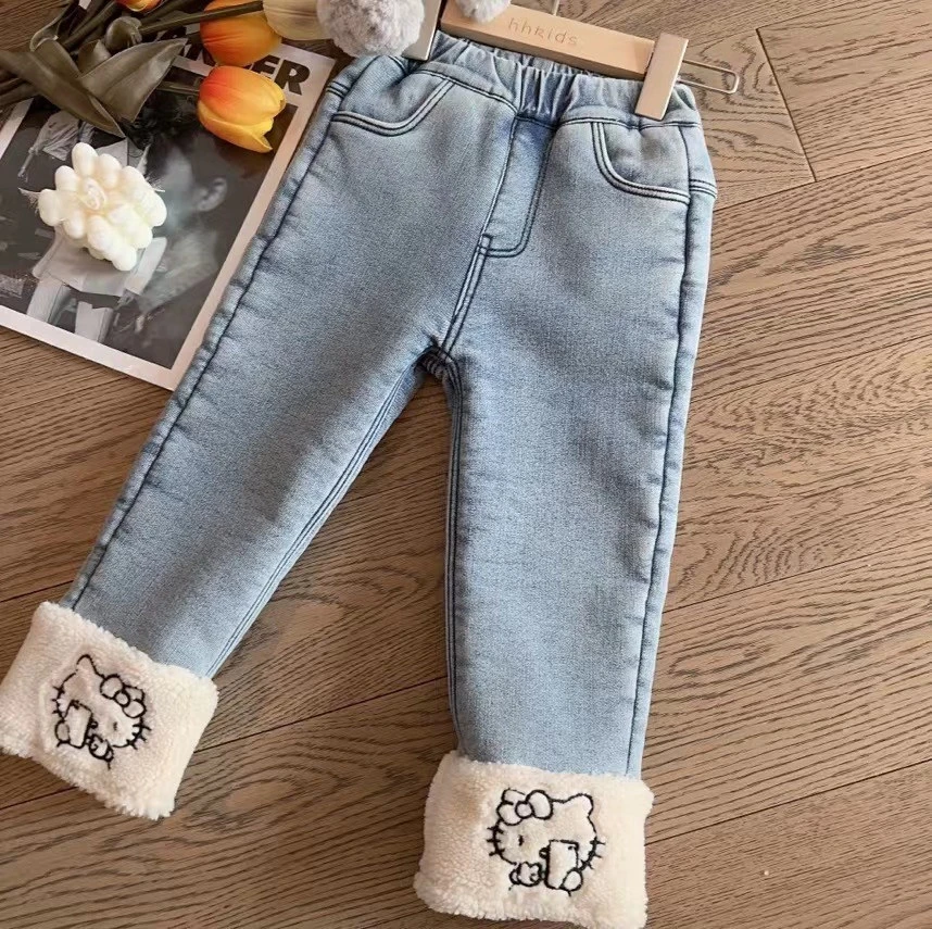 HHkids女童牛仔裤冬季新款儿童百搭时尚烟管裤女宝加厚裤子CQZ533