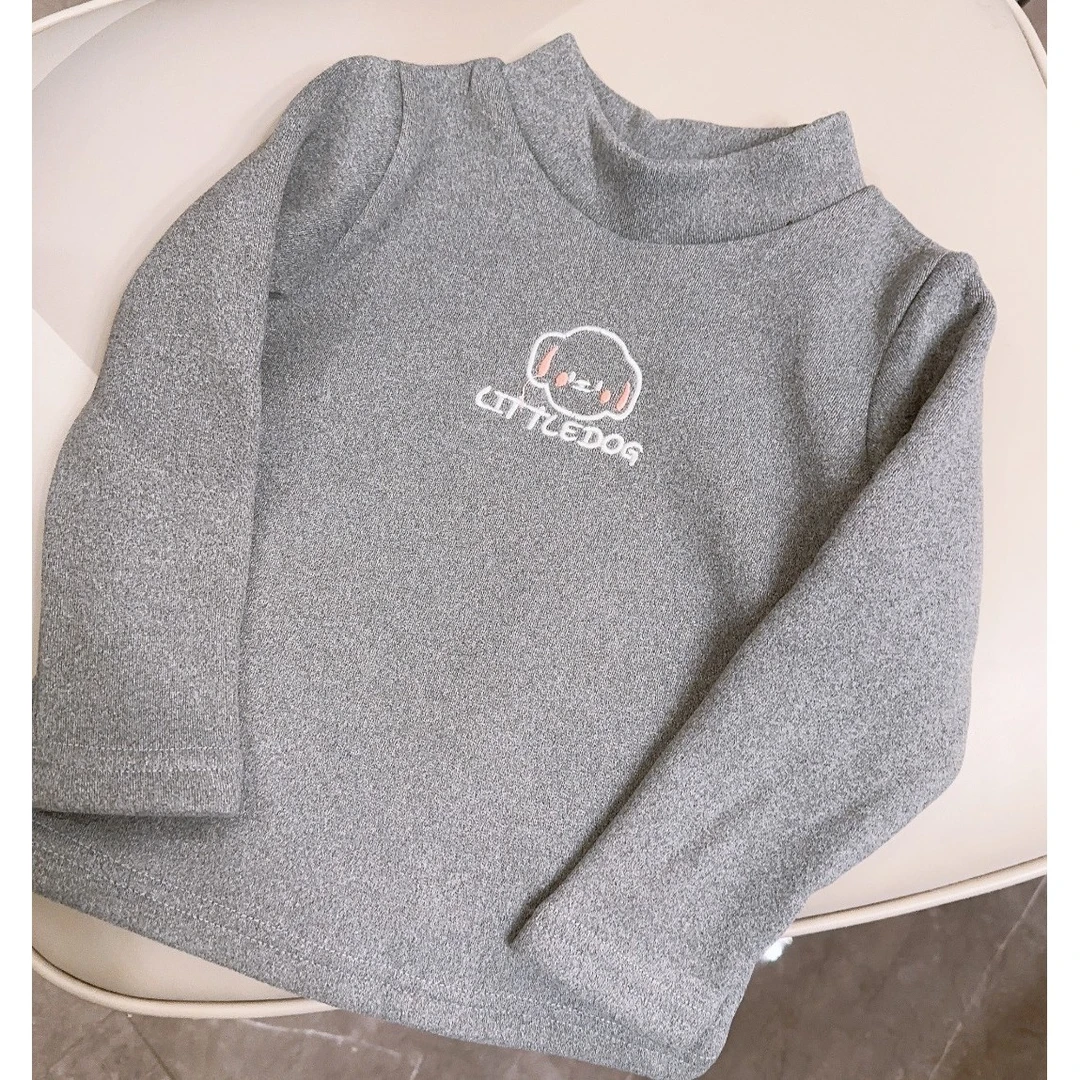 HHkids女童加绒打底衫童装保暖针织刺绣上衣圆领T恤CCT508