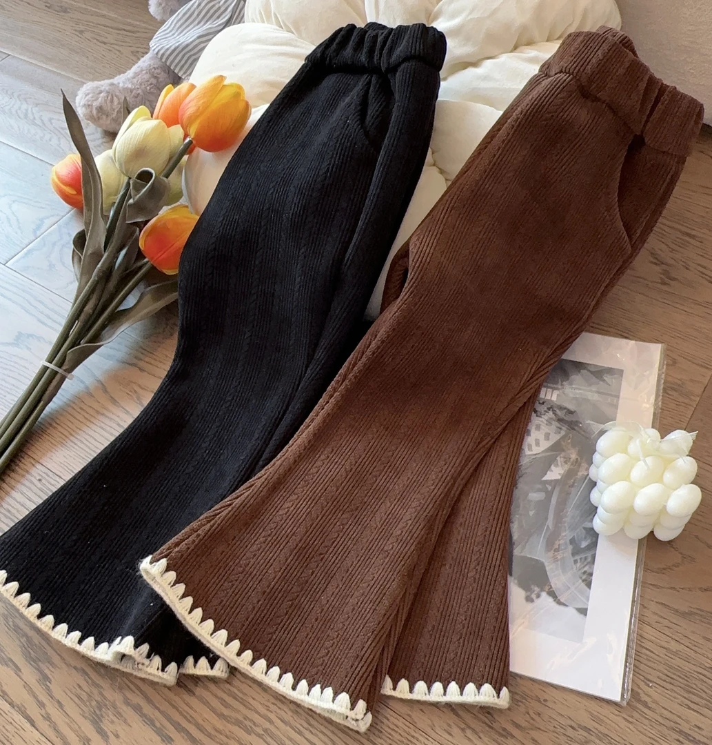 HHkids女童喇叭裤子加绒秋冬装修身加厚休闲裤长裤DKZ626