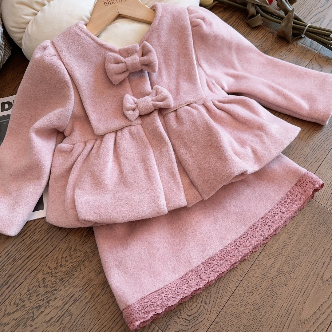 HHkids女童小香风套装2023秋冬新款气质名媛蝴蝶结两件套CTZ356