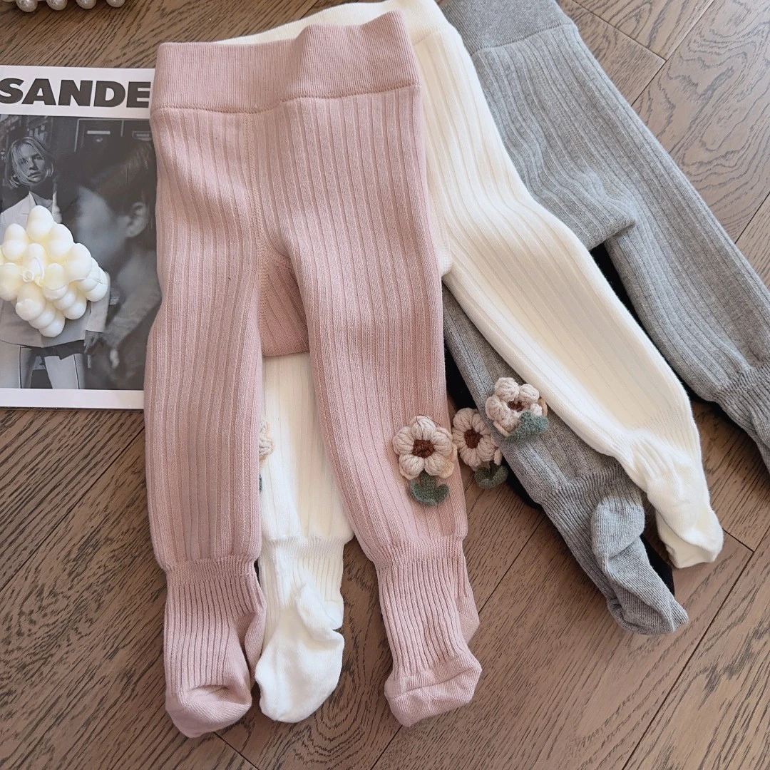 HHkids2023一条过冬儿童裤袜女童小花打底裤加绒加厚连脚袜AkZ423