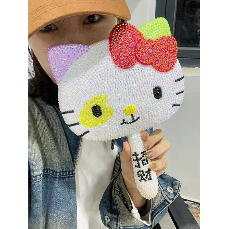 hello kitty猫咪小丑怪贴钻镜子公主手持化妆镜diy手工生日送礼物