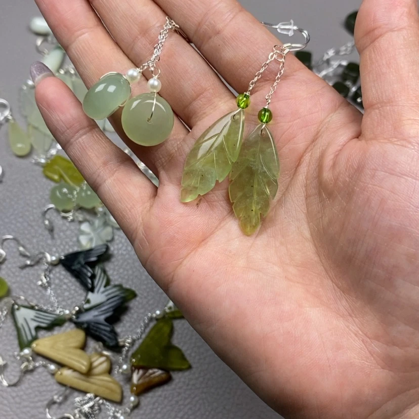 【闪购商品】蛇纹石玉挂件耳坠耳环未镶嵌好**伴