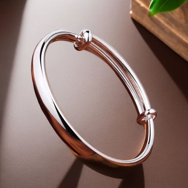 足银手镯 999纯银双卜推拉光面手镯女气质百搭实心素圈母亲节礼物