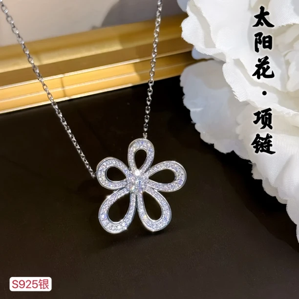 坠链均925银 五瓣花朵纯银百搭女韩版时尚太阳花锁骨链小众不掉色