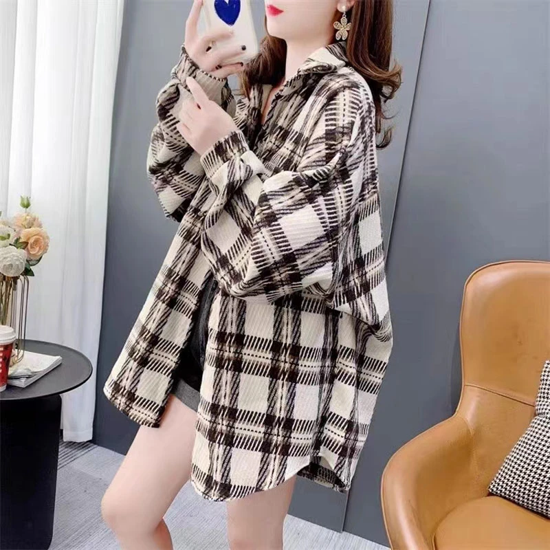 网红爆款小个子格子衬衫女秋季2024新款爆款时尚洋气开衫外套上衣