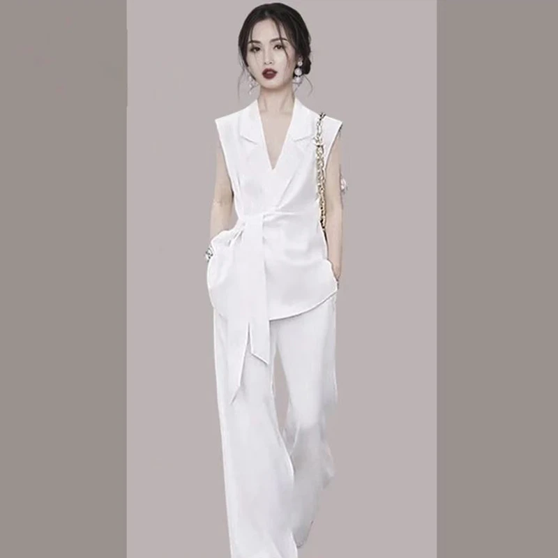 小从套装御姐女士女神范高级感白色西装外套阔腿裤两件套夏季新款