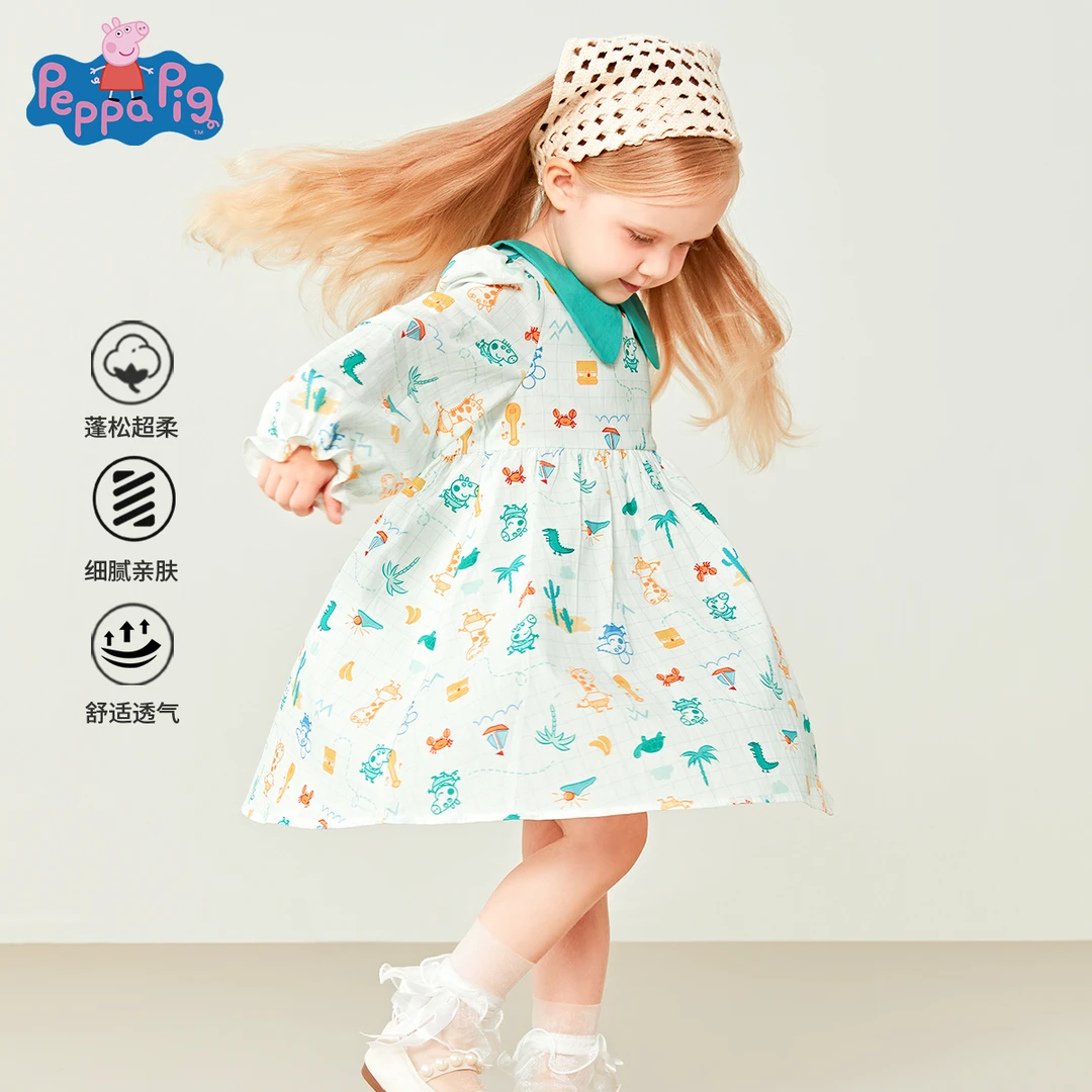 小猪佩奇女童小童裙子秋装2024新款儿童PQ洋气印花连衣裙LAC