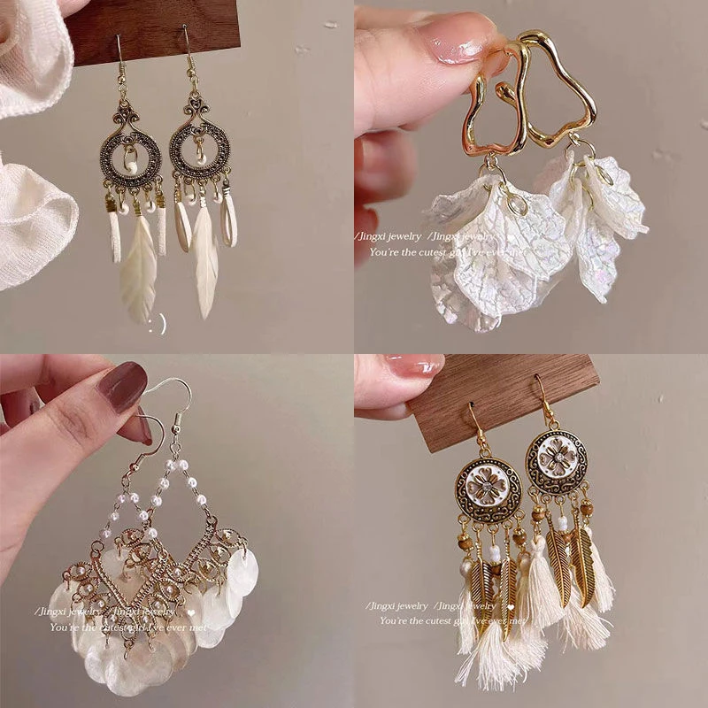 铜合金耳饰 西米亚度假耳环2024新款流苏民族高级气质耳钉耳饰