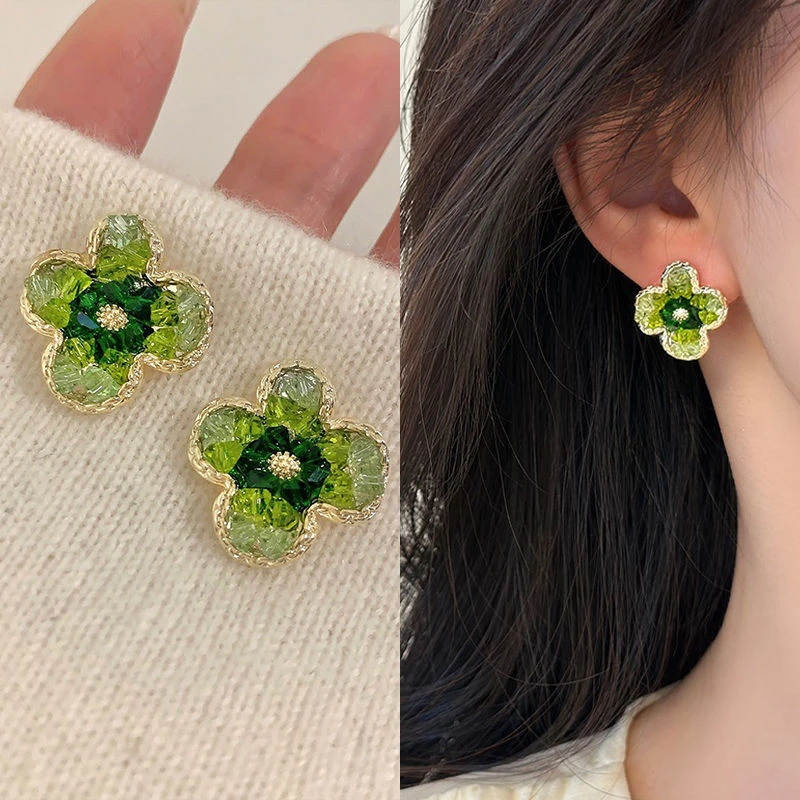 小众设计感高级绿色花朵不规则耳环女夏2024年新款潮独特气质耳饰