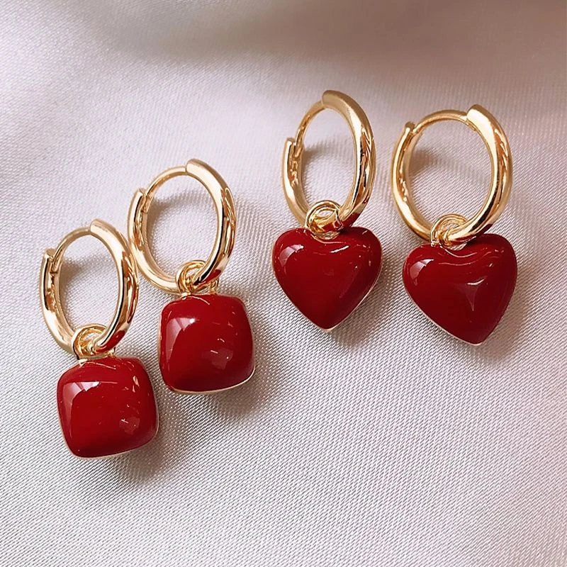 红色耳环女高级感轻奢耳坠秋冬复古耳钉2023年新款潮新年过年耳饰