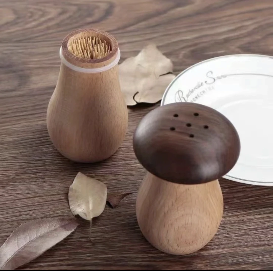 黑胡桃木小蘑菇牙签筒创意木质高端可爱家用便携式带盖牙签筒