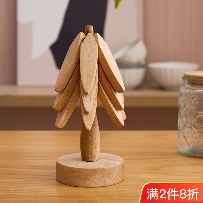 榉木实木隔热垫餐桌摆件垫一棵树防烫隔热垫创意小树隔热垫