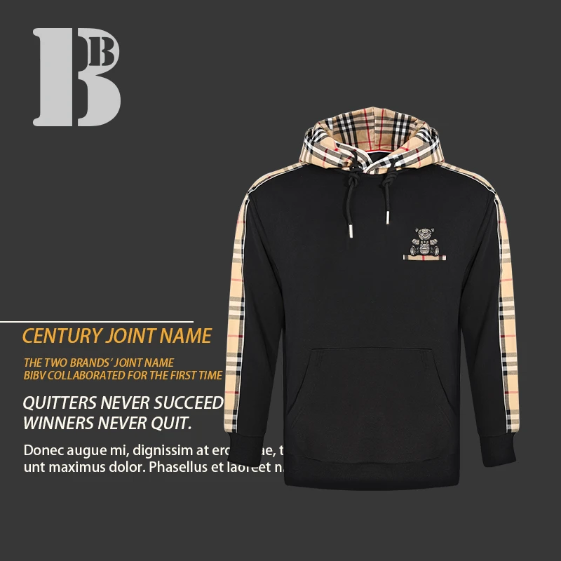 百黎达秋季新款刺羊氨绵绣简约布偶熊连帽经典时尚卫衣 BLD014