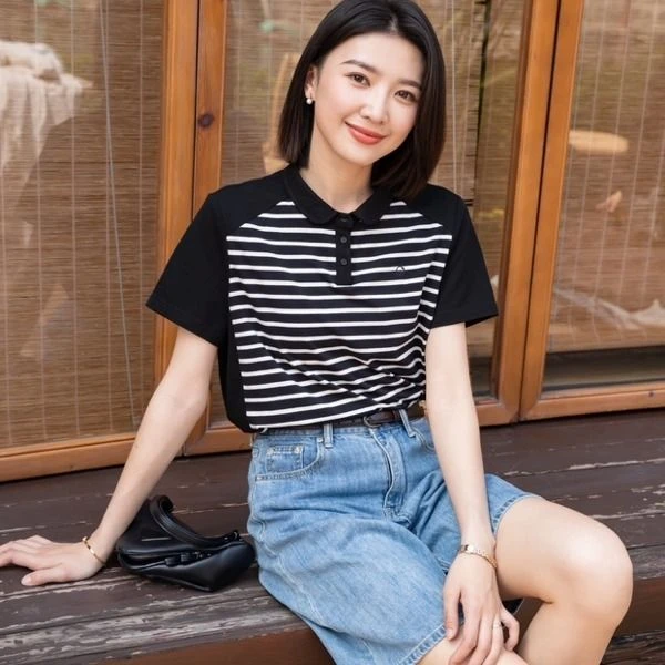Yun/韫夏季新款显瘦短袖拼色T B24213388 Z