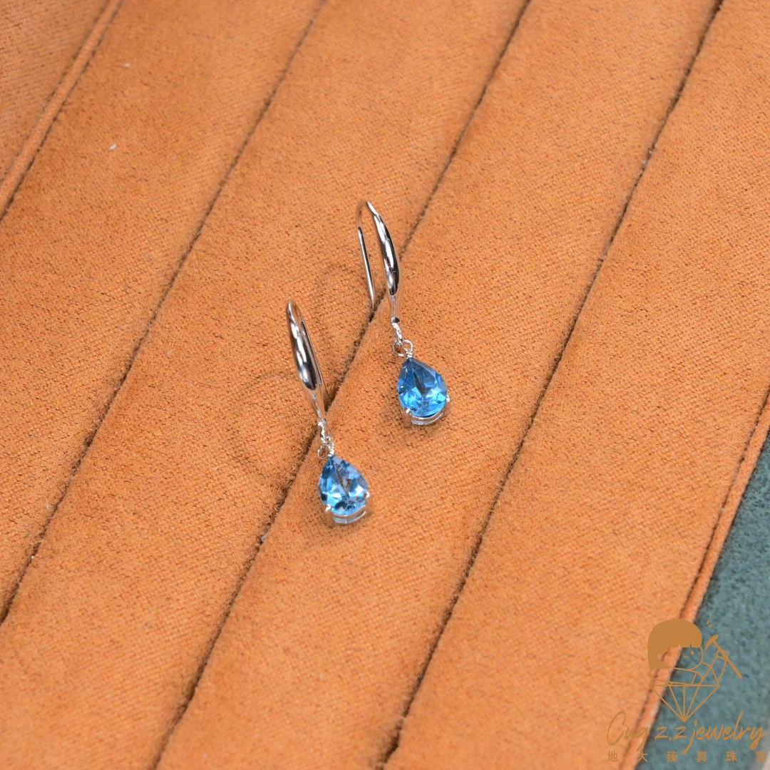 瑞士蓝托帕石人鱼之泪耳钩耳坠气质轻奢s925银