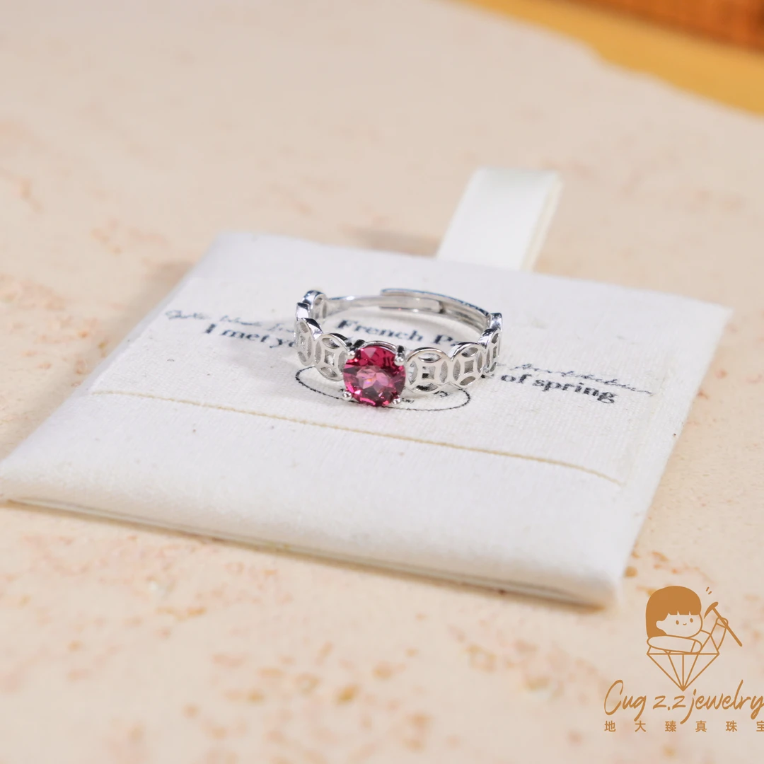 “钱来”天然石榴石戒指贵气中式风铜钱款戒指秋冬新款