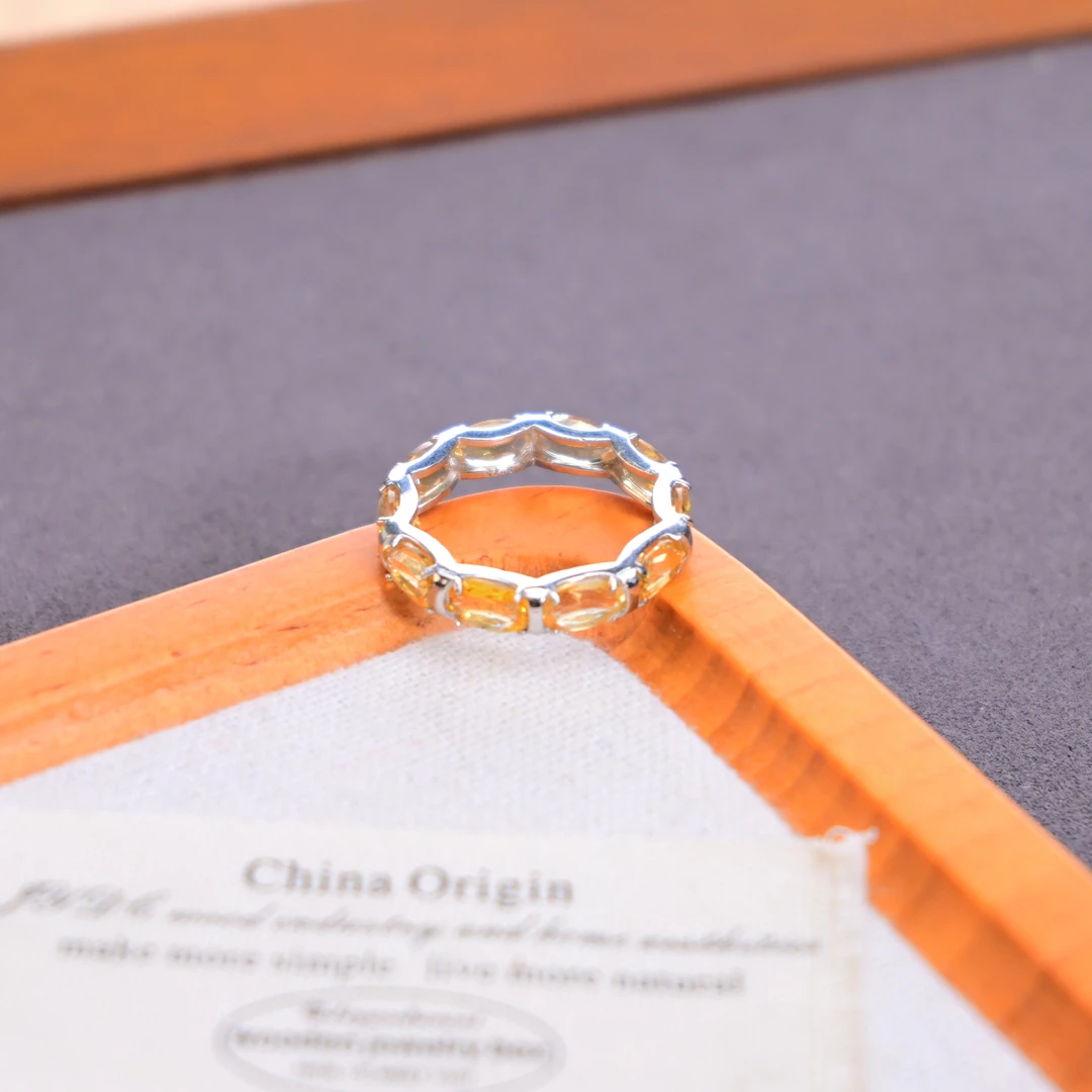 天然黄水晶满圈排戒轻奢贵气满钻戒指s925银水晶戒指礼物