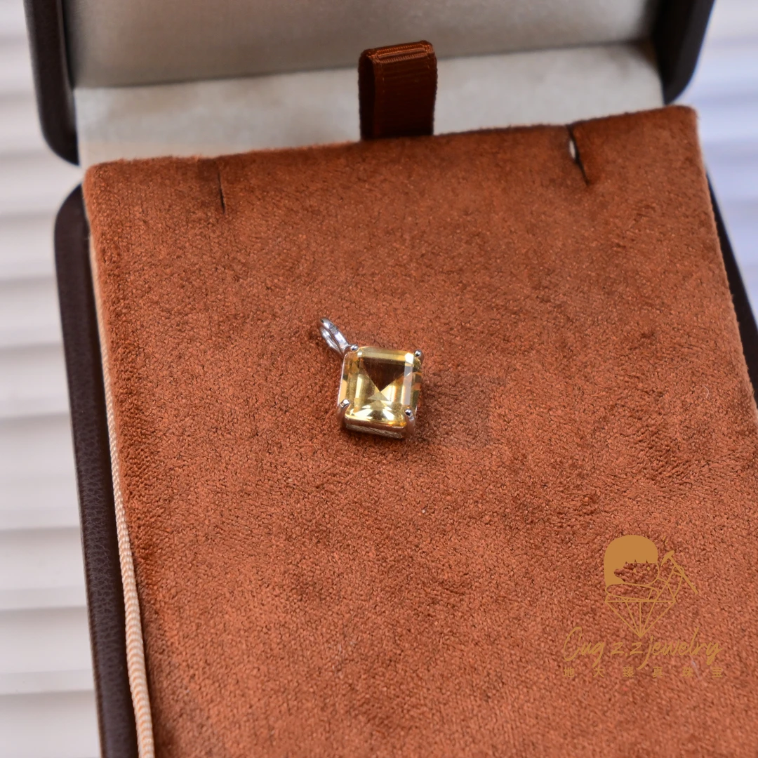 天然黄水晶项链吊坠阿斯切小方糖简约轻奢气质银吊坠宝石礼物