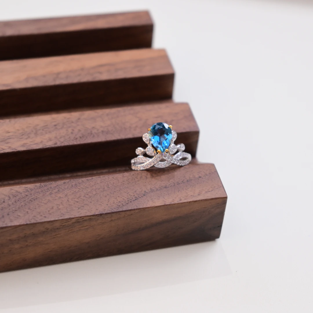 高定系列鹭羽戒指重工托帕石冠冕高级戒指s925银