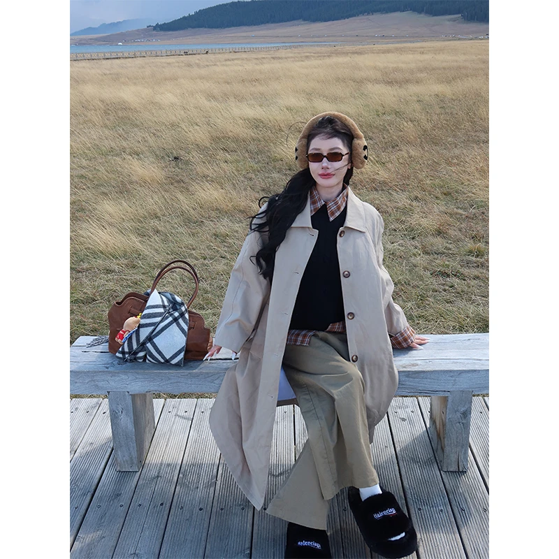 Rs6 时尚百搭中长款风衣女秋季新款英伦风垂感小个子显瘦大衣外套