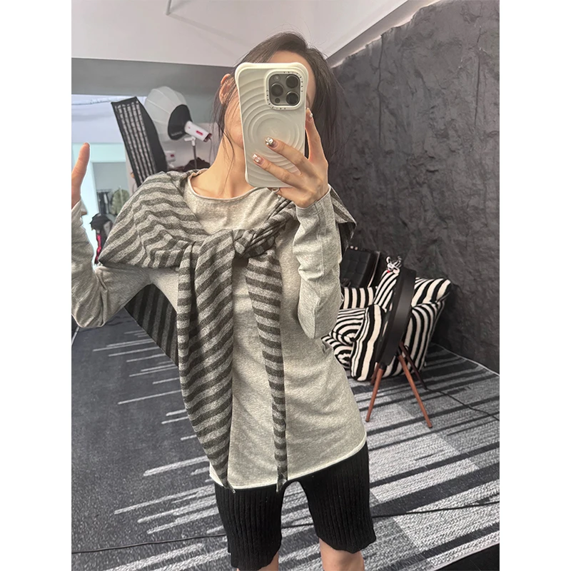 Rs6 小众条纹围巾披肩一体慵懒风百搭围脖秋季