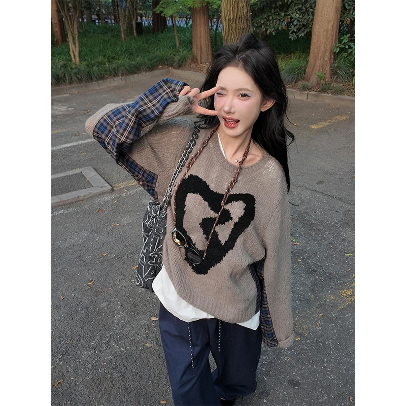 Rs6 潮牌款式休闲慵懒风毛衣拼接百搭男女同款秋冬套头针织衫