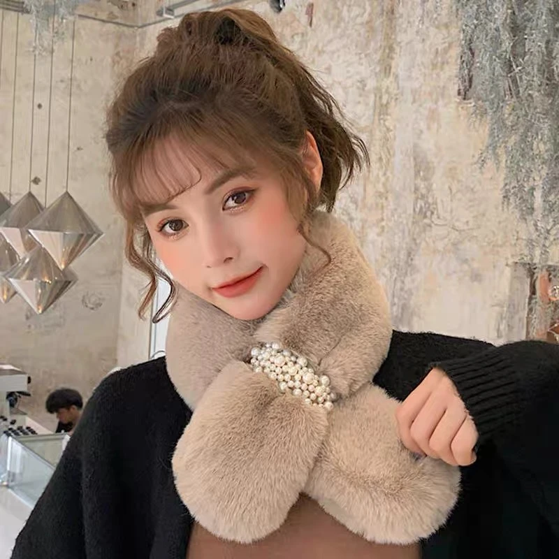 【冬季爆款】柔软毛毛围巾秋冬毛绒少女围脖仿獭兔毛加厚交叉围巾脖