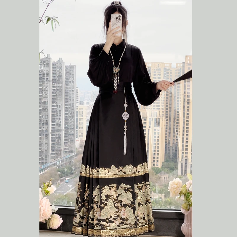 觅锦汉服女【江山如画】原创织金妆花马面裙明制立领缎面上衣套装