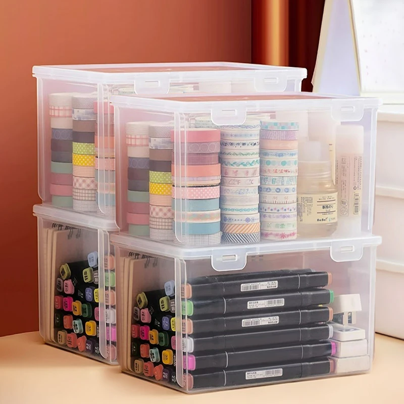 【到手四个】大容量文具盒翻盖收纳透明塑料盒子家庭马克笔收纳盒