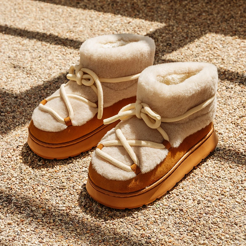 【亚束】绑带雪地靴高帮舒适棉鞋女冬季保暖加绒加厚外穿厚底