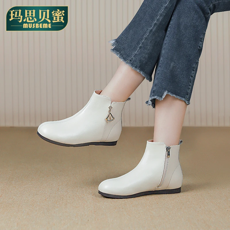 6931玛思贝蜜新款极简百搭早秋时尚舒适短靴英伦休闲平底脚踝靴