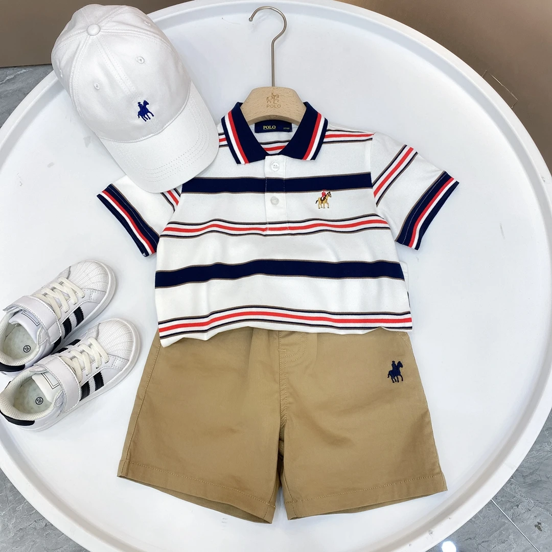 夏季新款儿童休闲翻领条纹短袖中大童宝宝时尚洋气百搭套头半袖衫