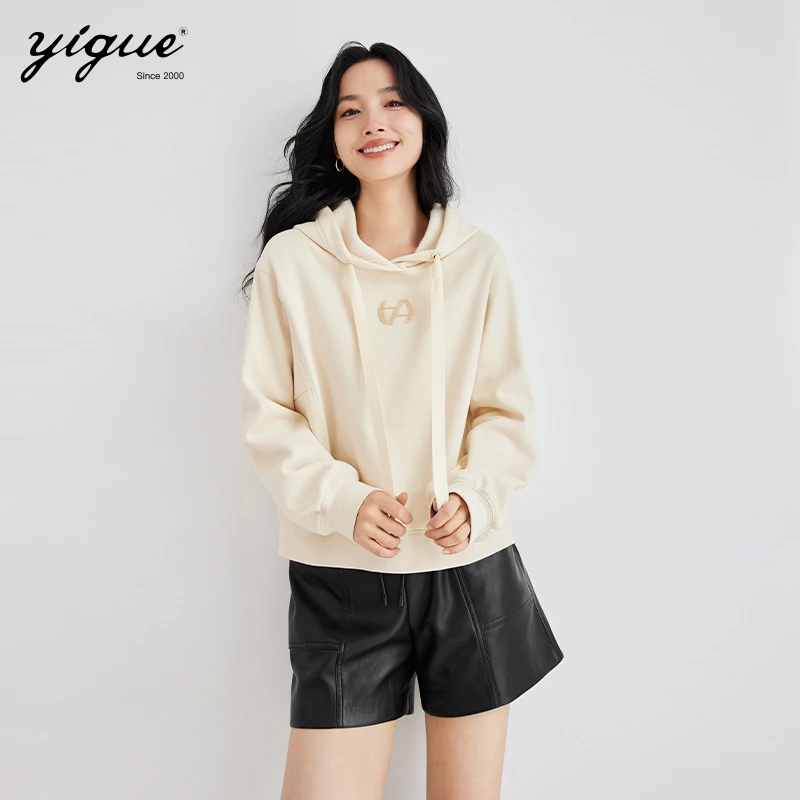 【籽言专享】亦谷加绒连帽运动衫新款简约绣花宽松显瘦上衣G3WAW024