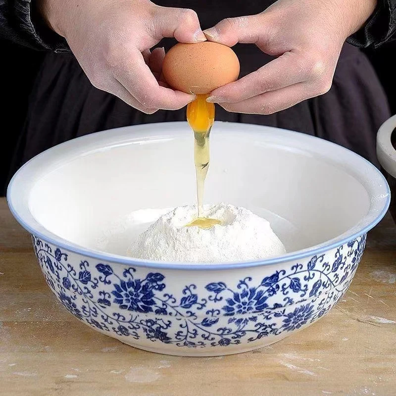 和面盆陶瓷大号加厚洗菜盆青花瓷揉面盆发面盆家用老式活面盆瓷盆