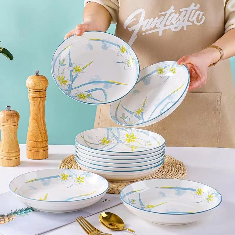 10个兰花之美7英寸陶瓷圆盘家用创意中式日式釉下彩