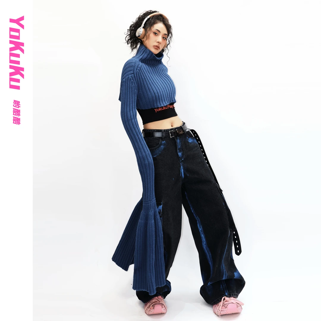 哟酷酷（旧风港）时尚简约潮流设计堆高领超长堆袖小众套头披肩毛衣