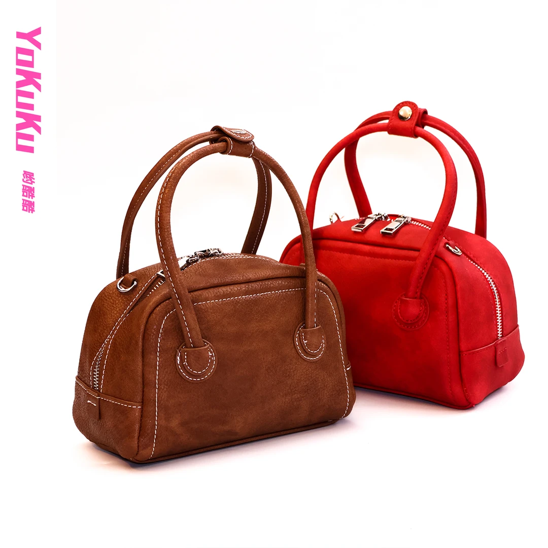 哟酷酷（包有趣）美式复古磨砂哑光手提百搭时尚单肩斜挎保龄球小包