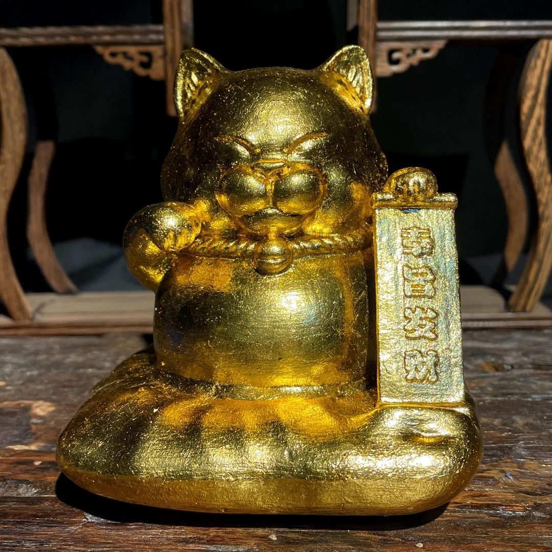 招财猫石湾陶艺摆件陶瓷工艺品客厅桌面装饰家居长13宽13高14cm